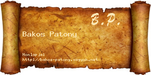 Bakos Patony névjegykártya